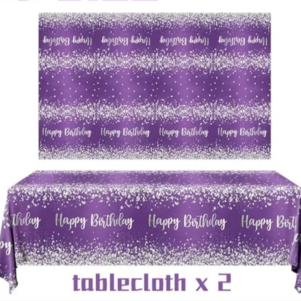 2 Purple Happy Birthday Plastic Tablecloths